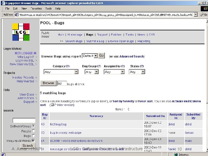 A. Aimar - IT/API LCG - Software Process & Infrastructure 10 