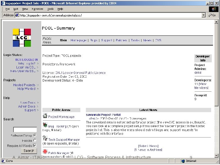 A. Aimar - IT/API LCG - Software Process & Infrastructure 9 
