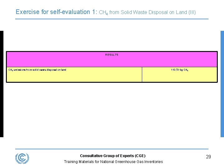 Exercise for self-evaluation 1: CH 4 from Solid Waste Disposal on Land (III) RESULTS