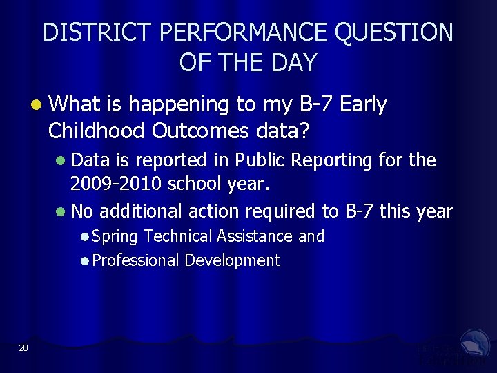 DISTRICT PERFORMANCE QUESTION OF THE DAY What is happening to my B-7 Early Childhood