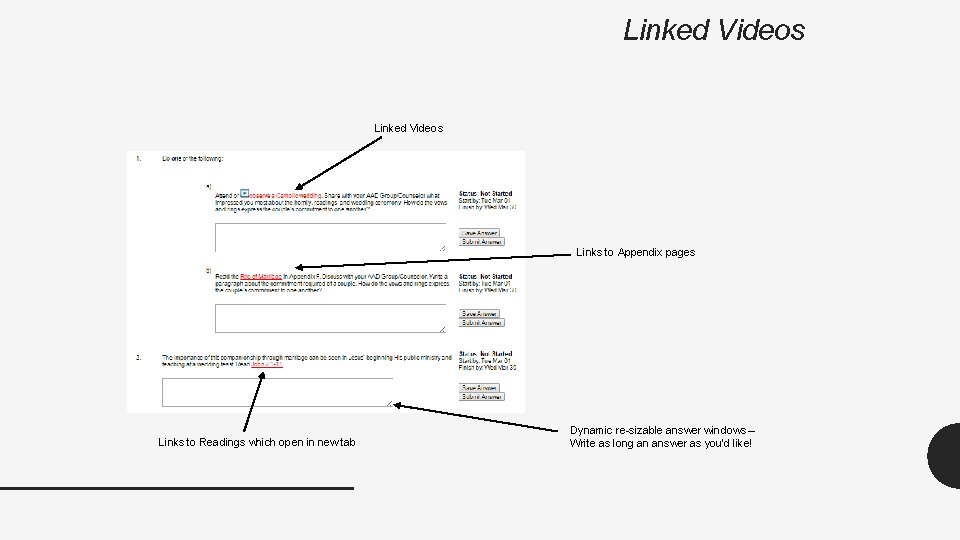 Linked Videos Links to Appendix pages Links to Readings which open in new tab