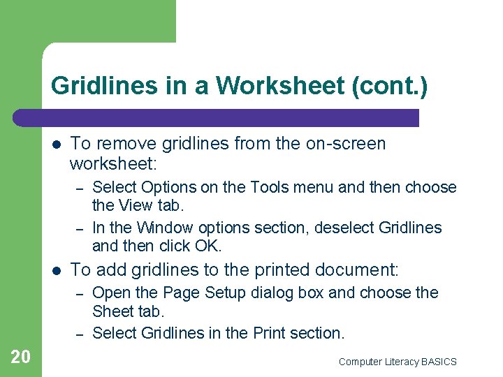 Key Applications Module Lesson 17 Organizing Worksheets Computer
