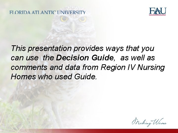 This presentation provides ways that you can use the Decision Guide, as well as This presentation provides ways that you can use the Decision Guide, as well as