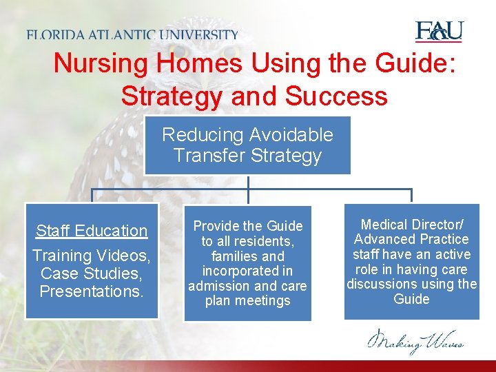 Nursing Homes Using the Guide: Strategy and Success Reducing Avoidable Transfer Strategy Staff Education Nursing Homes Using the Guide: Strategy and Success Reducing Avoidable Transfer Strategy Staff Education