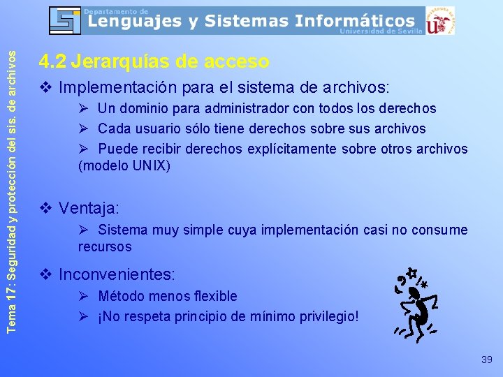 Tema 17: Seguridad y protección del sis. de archivos 4. 2 Jerarquías de acceso