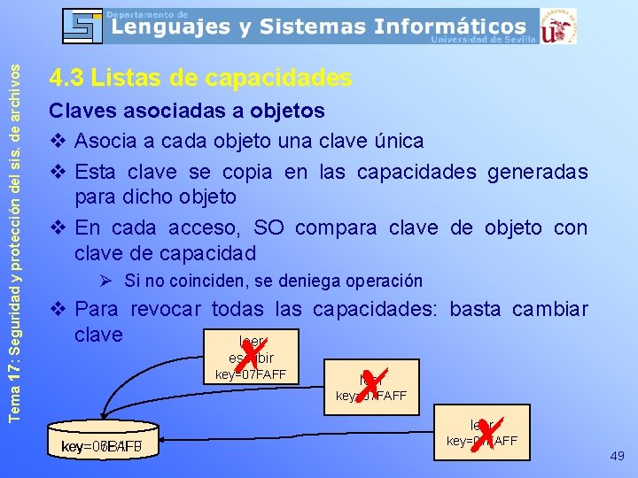 Tema 17: Seguridad y protección del sis. de archivos 4. 3 Listas de capacidades