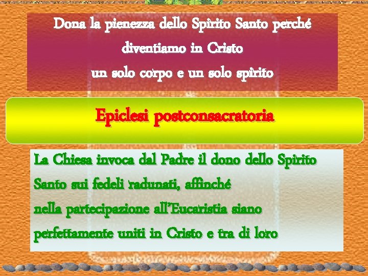 Dona la pienezza dello Spirito Santo perché diventiamo in Cristo un solo corpo e