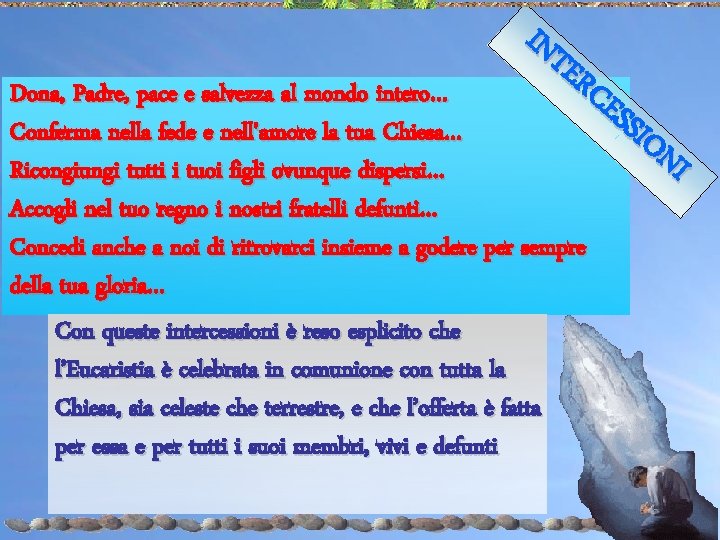 IN TE RC ESS IO NI Dona, Padre, pace e salvezza al mondo intero…