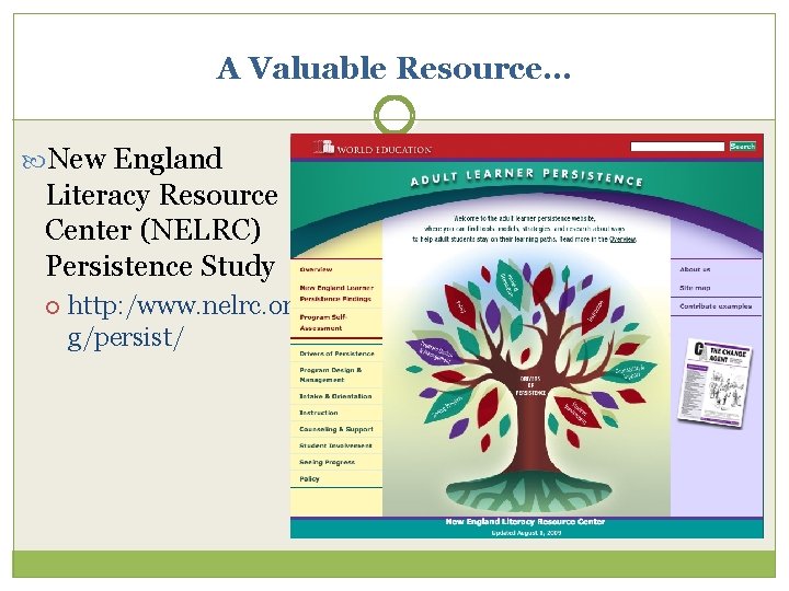 A Valuable Resource… New England Literacy Resource Center (NELRC) Persistence Study http: /www. nelrc.