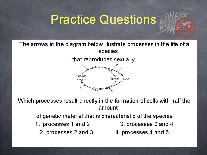 Practice Questions The arrows in the diagram below illustrate processes in the life of