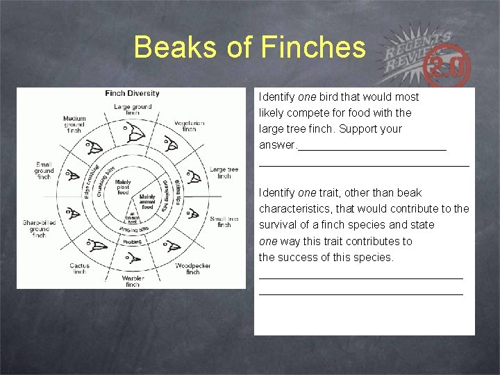 Beaks of Finches Identify one bird that would most likely compete for food with