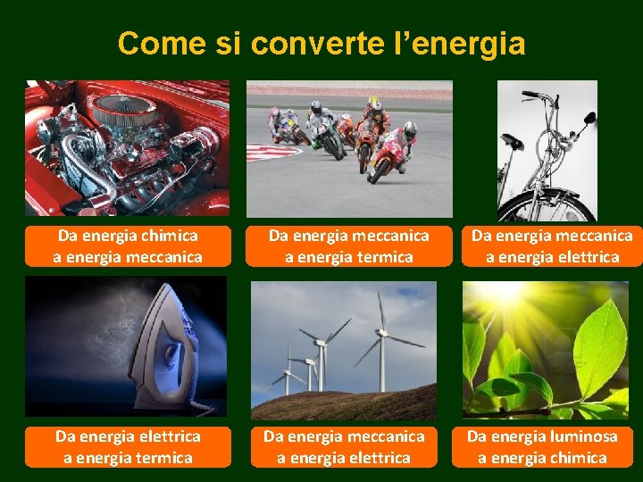 Come si converte l’energia Da energia chimica a energia meccanica Da energia meccanica a