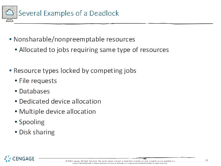 Several Examples of a Deadlock • Nonsharable/nonpreemptable resources • Allocated to jobs requiring same