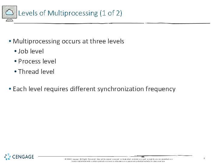 Levels of Multiprocessing (1 of 2) • Multiprocessing occurs at three levels • Job