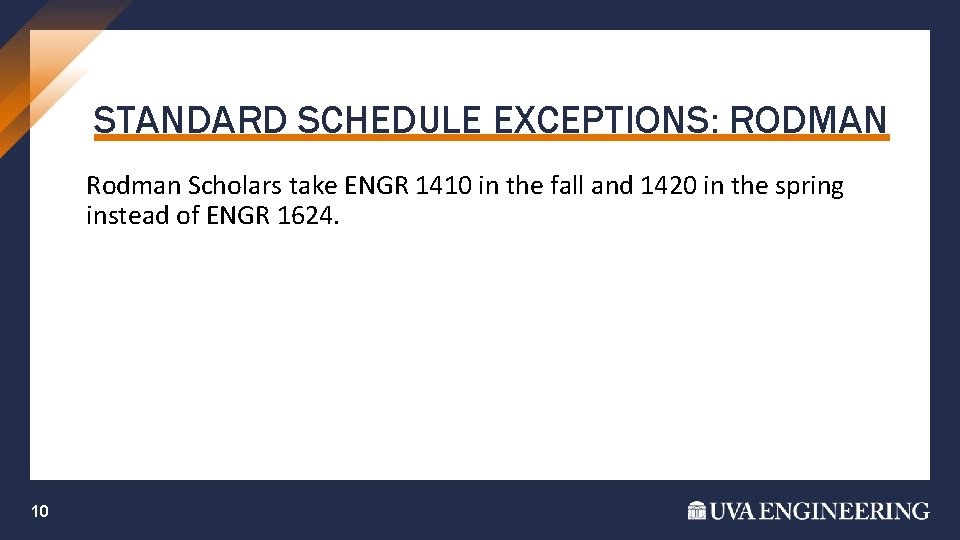 STANDARD SCHEDULE EXCEPTIONS: RODMAN Rodman Scholars take ENGR 1410 in the fall and 1420 STANDARD SCHEDULE EXCEPTIONS: RODMAN Rodman Scholars take ENGR 1410 in the fall and 1420