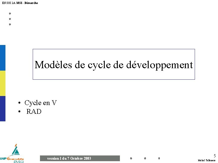 ENSGI 2 A MSI - Démarche Modèles de cycle de développement • Cycle en