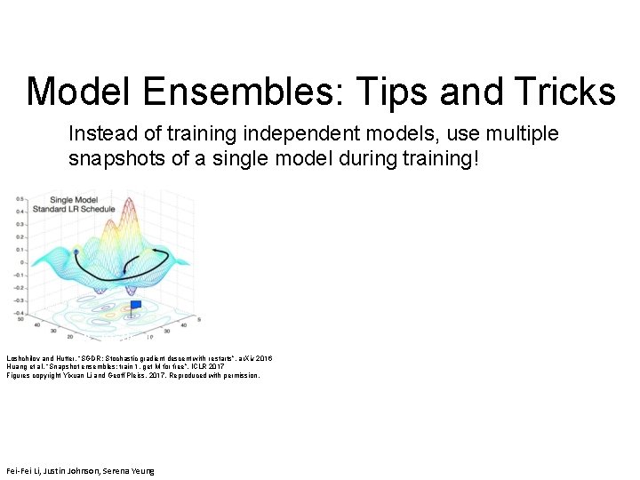 Model Ensembles: Tips and Tricks Instead of training independent models, use multiple snapshots of