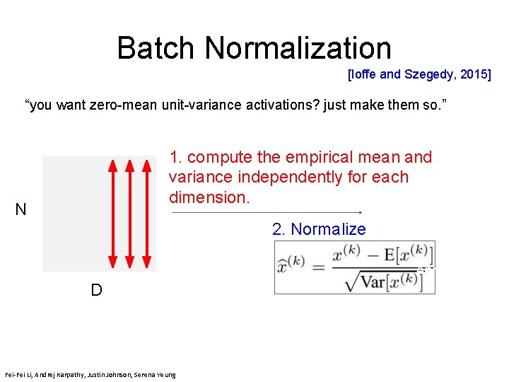 Batch Normalization [Ioffe and Szegedy, 2015] “you want zero-mean unit-variance activations? just make them