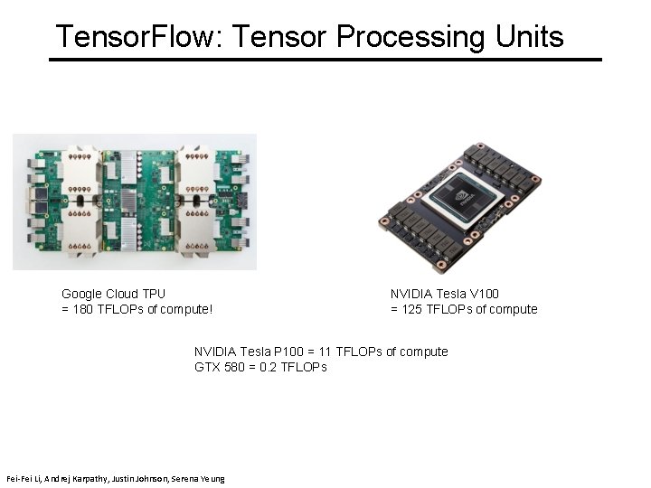 Tensor. Flow: Tensor Processing Units Google Cloud TPU = 180 TFLOPs of compute! NVIDIA