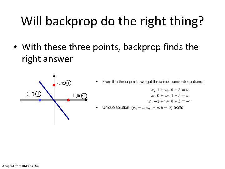 Will backprop do the right thing? • With these three points, backprop finds the