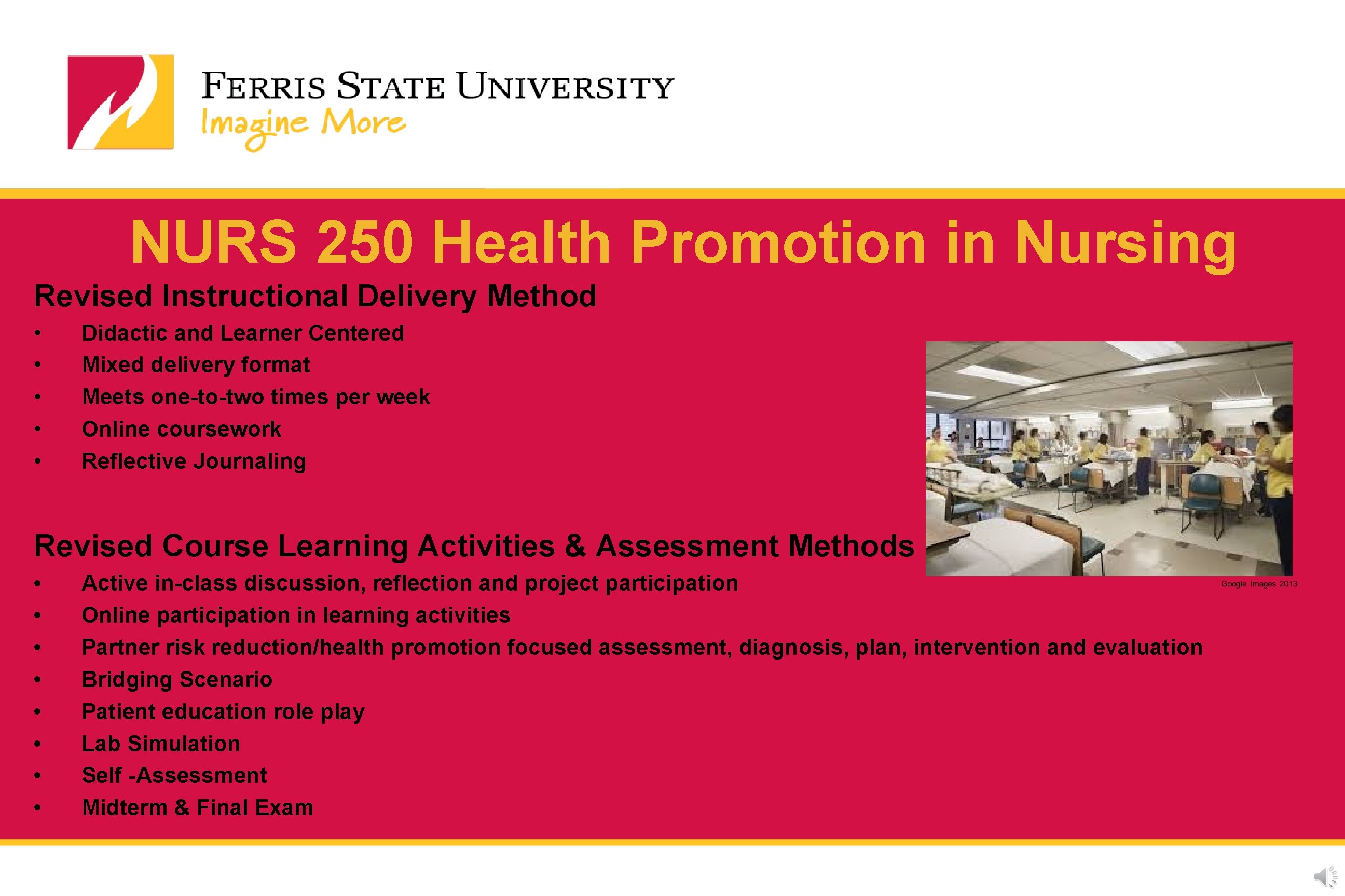 NURS 250 Health Promotion in Nursing Revised Instructional Delivery Method • • • Didactic NURS 250 Health Promotion in Nursing Revised Instructional Delivery Method • • • Didactic