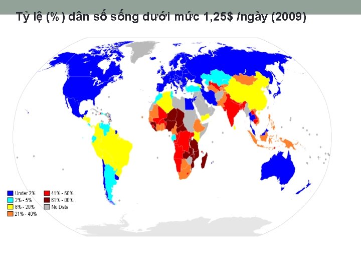 Tỷ lệ (%) dân số sống dưới mức 1, 25$ /ngày (2009) 