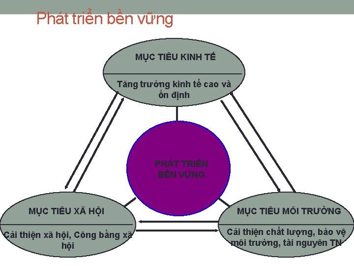 Phát triển bền vững MỤC TIÊU KINH TẾ Tăng trưởng kinh tế cao và