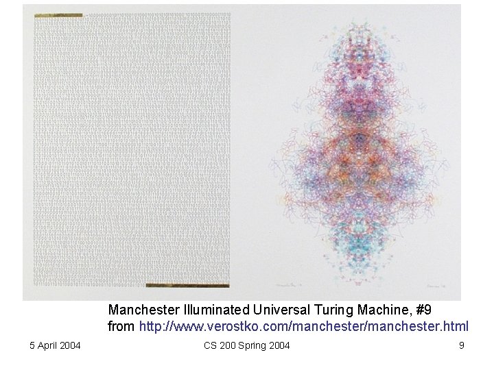 Manchester Illuminated Universal Turing Machine, #9 from http: //www. verostko. com/manchester. html 5 April Manchester Illuminated Universal Turing Machine, #9 from http: //www. verostko. com/manchester. html 5 April