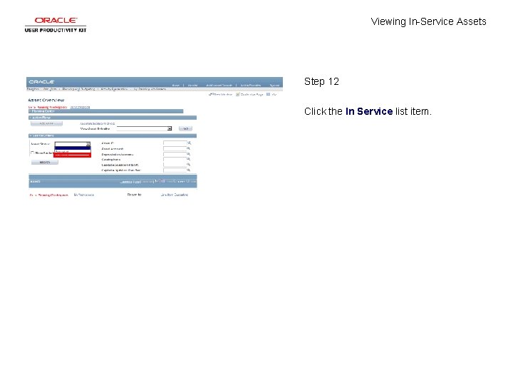 Viewing In-Service Assets Step 12 Click the In Service list item. 