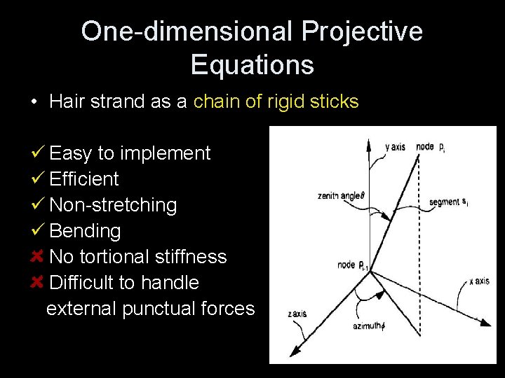 One-dimensional Projective Equations • Hair strand as a chain of rigid sticks ü Easy