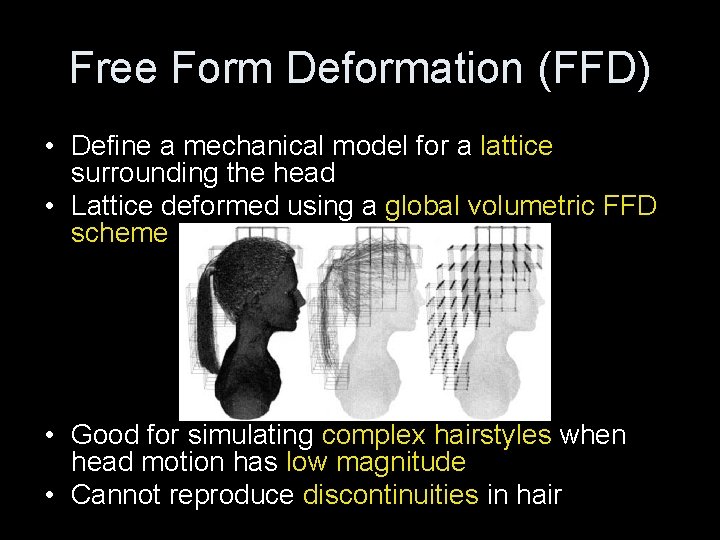 Free Form Deformation (FFD) • Define a mechanical model for a lattice surrounding the