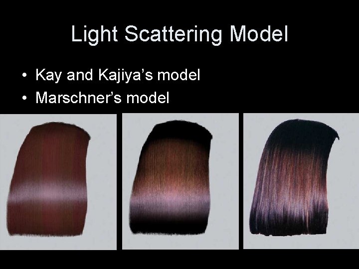 Light Scattering Model • Kay and Kajiya’s model • Marschner’s model 