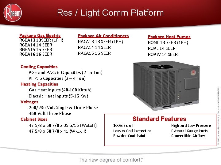 Res / Light Comm Platform Package Gas Electric RGEA 13 13 SEER (1 PH)