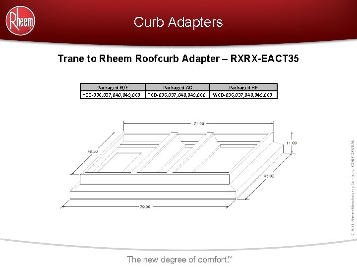 Curb Adapters Trane to Rheem Roofcurb Adapter – RXRX-EACT 35 Packaged G/E YCD-036, 037,