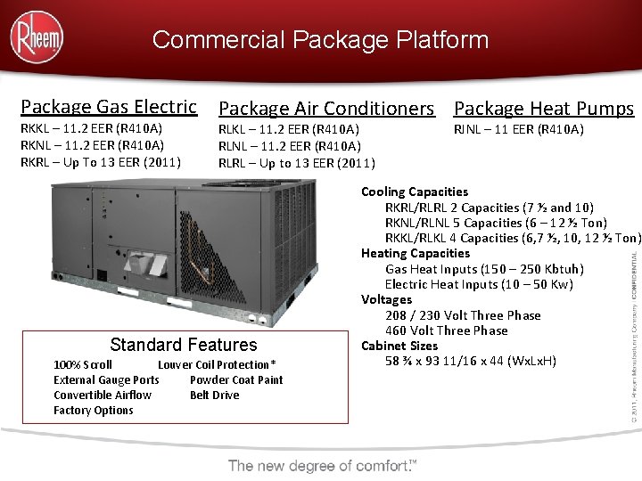 Commercial Package Platform Package Gas Electric RKKL – 11. 2 EER (R 410 A)