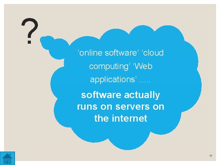 ? ‘online software’ ‘cloud computing’ ‘Web applications’. . . software actually runs on servers