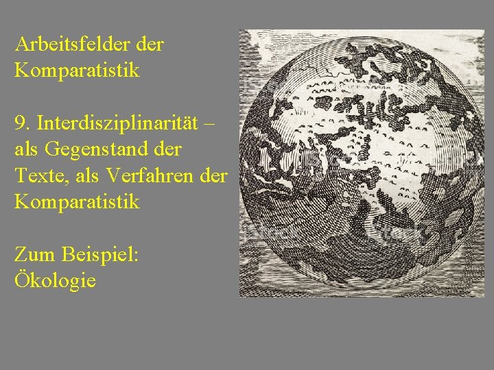 Arbeitsfelder Komparatistik 9. Interdisziplinarität – als Gegenstand der Texte, als Verfahren der Komparatistik Zum