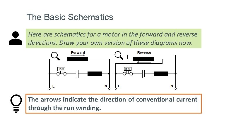 The Basic Schematics Here are schematics for a motor in the forward and reverse