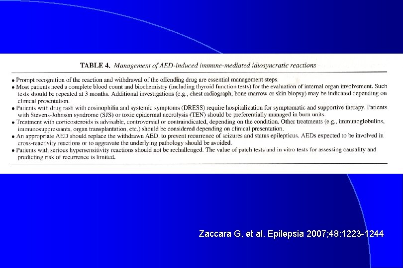 Zaccara G, et al. Epilepsia 2007; 48: 1223 -1244 