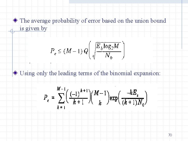 The average probability of error based on the union bound is given by Using