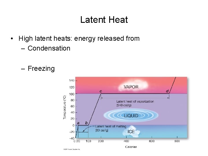 Latent Heat • High latent heats: energy released from – Condensation – Freezing ©