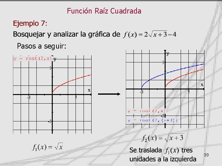 Función Raíz Cuadrada Pasos a seguir: 39 