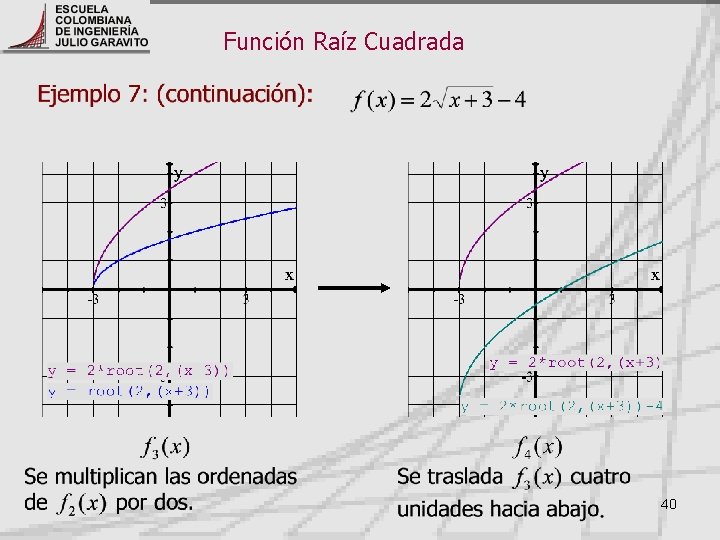 Función Raíz Cuadrada 40 