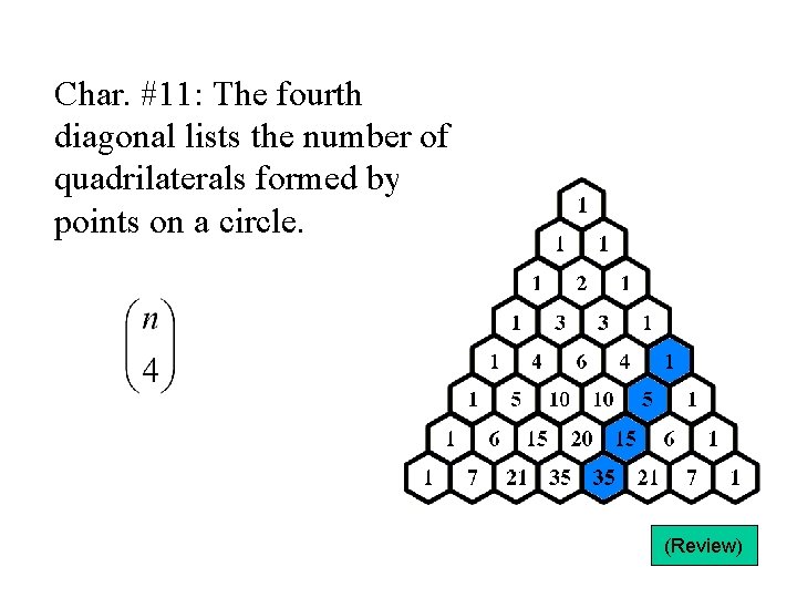 Char. #11: The fourth diagonal lists the number of quadrilaterals formed by n points