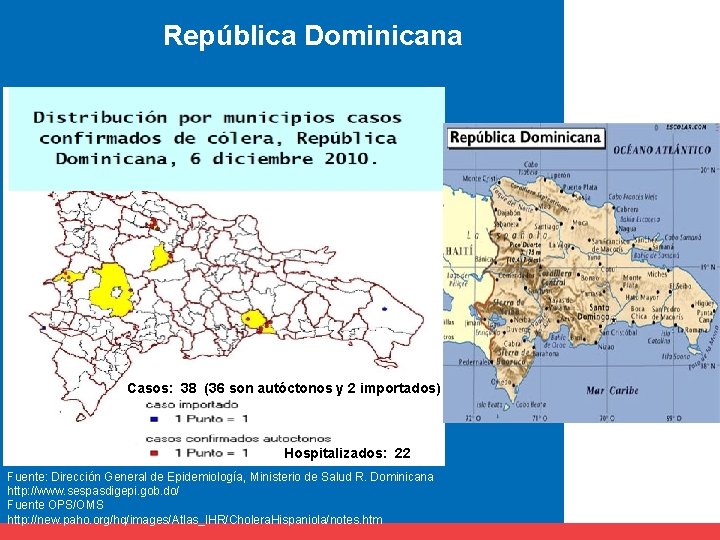 República Dominicana Casos: 38 (36 son autóctonos y 2 importados) Hospitalizados: 22 Fuente: Dirección