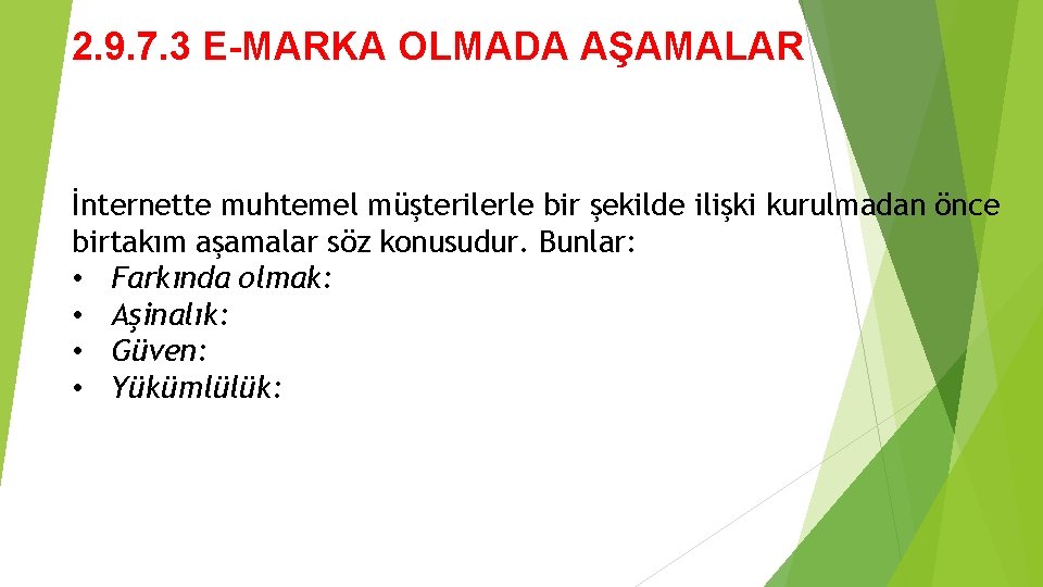 2. 9. 7. 3 E-MARKA OLMADA AŞAMALAR İnternette muhtemel müşterilerle bir şekilde ilişki kurulmadan