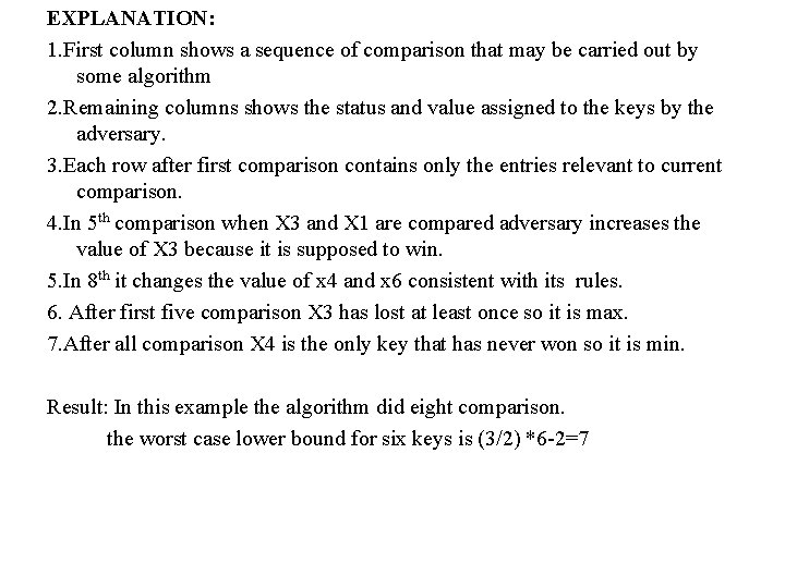 EXPLANATION: 1. First column shows a sequence of comparison that may be carried out