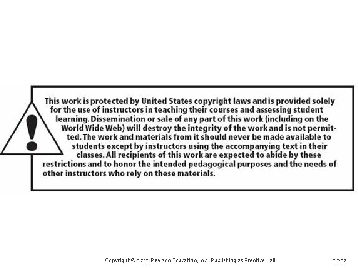 Copyright © 2013 Pearson Education, Inc. Publishing as Prentice Hall. 25 -32 Copyright © 2013 Pearson Education, Inc. Publishing as Prentice Hall. 25 -32