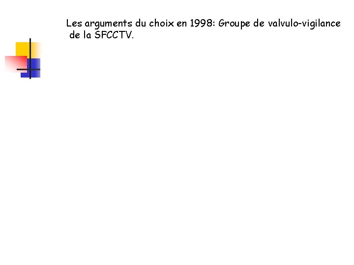 Les arguments du choix en 1998: Groupe de valvulo-vigilance de la SFCCTV. 