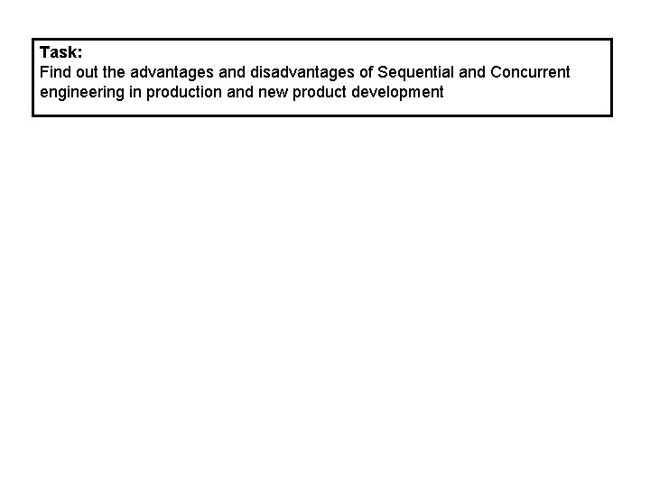 Task: Find out the advantages and disadvantages of Sequential and Concurrent engineering in production